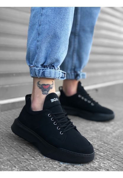 AHN0163 Bağcıklı Erkek Yüksek Taban Siyah Spor Ayakkabı