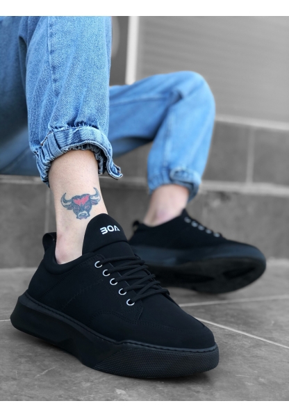 AHN0163 Bağcıklı Erkek Yüksek Taban Siyah Spor Ayakkabı