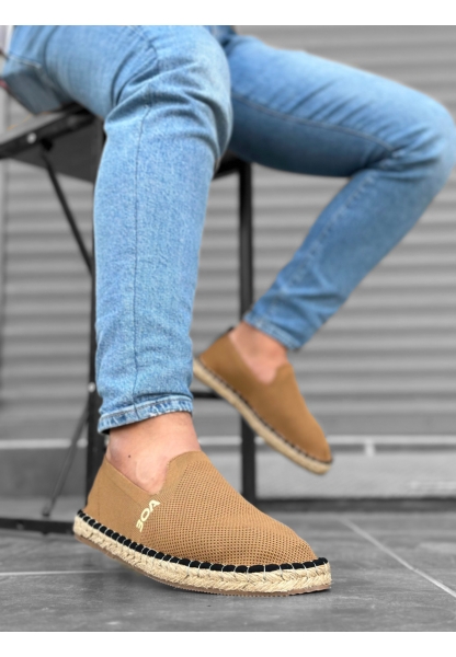 AHN0224 AHN Rahat Düz Taban Espadril Örme Triko Taba Günlük Erkek Ayakkabı
