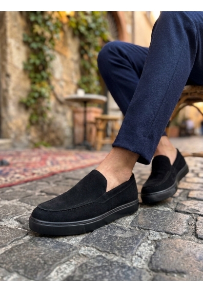 AHN0241 Bağcıksız Yüksek Siyah Taban Süet Erkek Ayakkabı