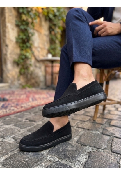 AHN0241 Bağcıksız Yüksek Siyah Taban Süet Erkek Ayakkabı