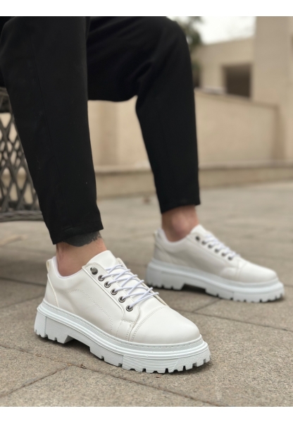 AHN0245 Beyaz Akıllı Lastik Bağcık Yüksek Siyah Taban Günlük Erkek Ayakkabı