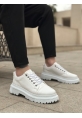 AHN0245 Beyaz Akıllı Lastik Bağcık Yüksek Siyah Taban Günlük Erkek Ayakkabı