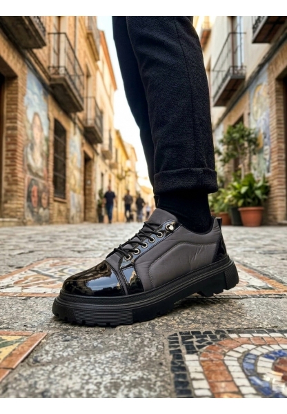 AHN0245 Gri Rugan Paraşüt Detaylı Akıllı Lastik Bağcık Yüksek Taban Günlük Erkek Ayakkabı