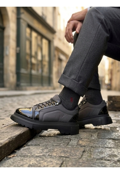 AHN0245 Gri Rugan Paraşüt Detaylı Akıllı Lastik Bağcık Yüksek Taban Günlük Erkek Ayakkabı