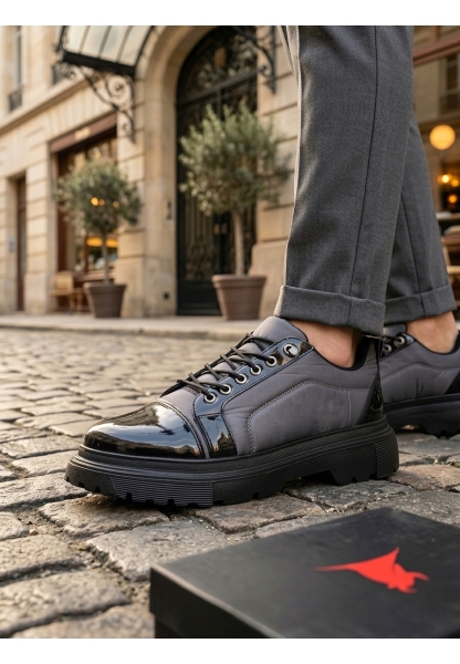 AHN0245 Gri Rugan Paraşüt Detaylı Akıllı Lastik Bağcık Yüksek Taban Günlük Erkek Ayakkabı