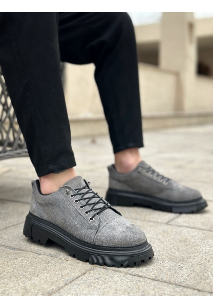 AHN0245 Gri Süet Akıllı Lastik Bağcık Yüksek Taban Günlük Erkek Ayakkabı