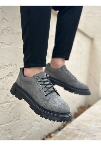 AHN0245 Gri Süet Akıllı Lastik Bağcık Yüksek Taban Günlük Erkek Ayakkabı