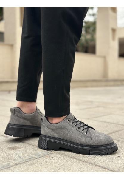 AHN0245 Gri Süet Akıllı Lastik Bağcık Yüksek Taban Günlük Erkek Ayakkabı