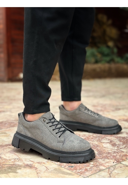 AHN0245 Gri Süet Akıllı Lastik Bağcık Yüksek Taban Günlük Erkek Ayakkabı