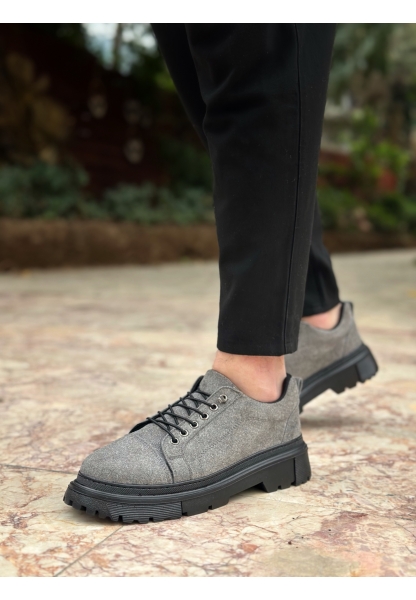 AHN0245 Gri Süet Akıllı Lastik Bağcık Yüksek Taban Günlük Erkek Ayakkabı