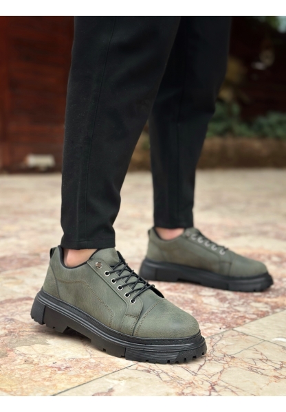 AHN0245 Haki Akıllı Lastik Bağcık Yüksek Taban Günlük Erkek Ayakkabı