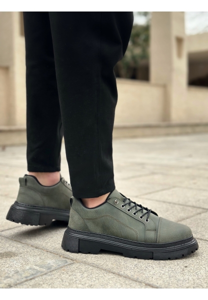 AHN0245 Haki Akıllı Lastik Bağcık Yüksek Taban Günlük Erkek Ayakkabı