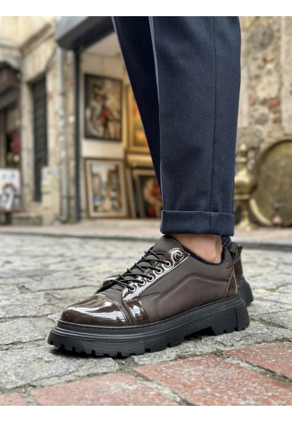 AHN0245 Kahverengi Rugan Paraşüt Detaylı Akıllı Lastik Bağcık Yüksek Taban Günlük Erkek Ayakkabı