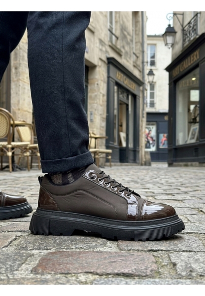 AHN0245 Kahverengi Rugan Paraşüt Detaylı Akıllı Lastik Bağcık Yüksek Taban Günlük Erkek Ayakkabı