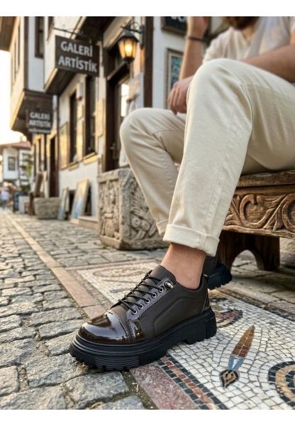 AHN0245 Kahverengi Rugan Paraşüt Detaylı Akıllı Lastik Bağcık Yüksek Taban Günlük Erkek Ayakkabı