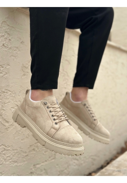 AHN0245 Krem Süet Akıllı Lastik Bağcık Yüksek Taban Günlük Erkek Ayakkabı