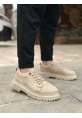 AHN0245 Krem Süet Akıllı Lastik Bağcık Yüksek Taban Günlük Erkek Ayakkabı