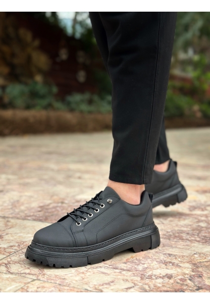 AHN0245 Siyah Akıllı Lastik Bağcık Yüksek Siyah Taban Günlük Erkek Ayakkabı