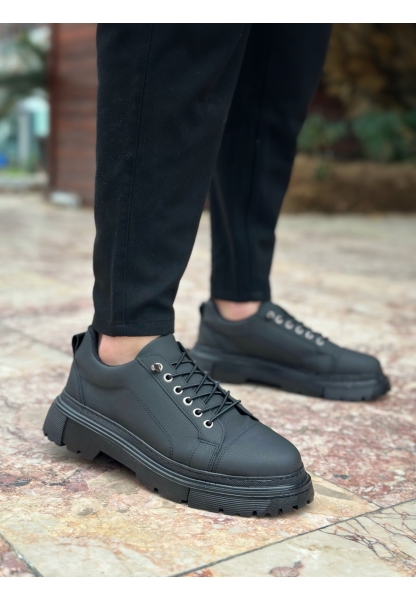 AHN0245 Siyah Akıllı Lastik Bağcık Yüksek Siyah Taban Günlük Erkek Ayakkabı