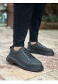 AHN0245 Siyah Akıllı Lastik Bağcık Yüksek Siyah Taban Günlük Erkek Ayakkabı