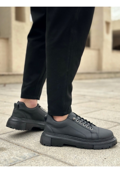 AHN0245 Siyah Akıllı Lastik Bağcık Yüksek Siyah Taban Günlük Erkek Ayakkabı