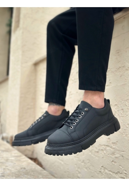 AHN0245 Siyah Akıllı Lastik Bağcık Yüksek Siyah Taban Günlük Erkek Ayakkabı