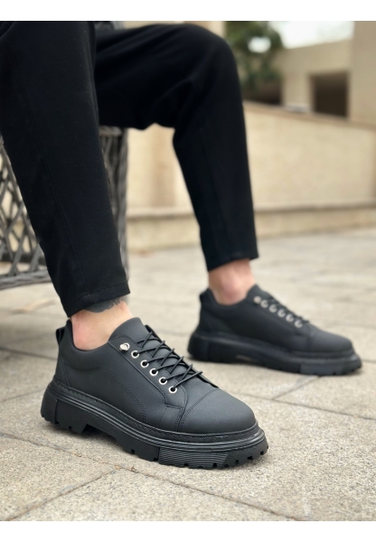 AHN0245 Siyah Akıllı Lastik Bağcık Yüksek Siyah Taban Günlük Erkek Ayakkabı