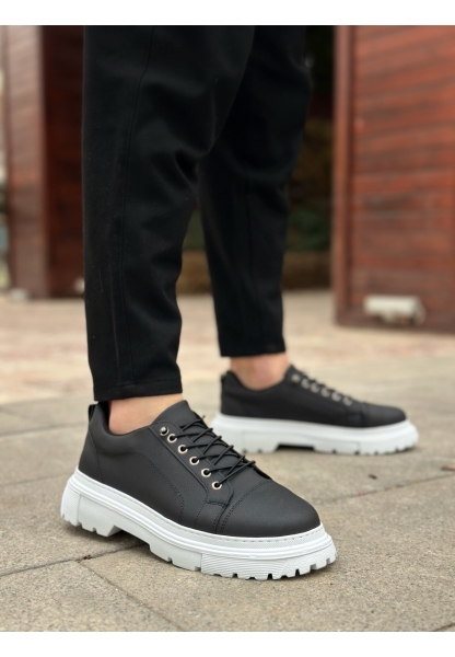 AHN0245 Siyah Akıllı Lastik Bağcık Yüksek Taban Günlük Erkek Ayakkabı