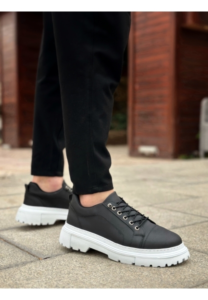AHN0245 Siyah Akıllı Lastik Bağcık Yüksek Taban Günlük Erkek Ayakkabı