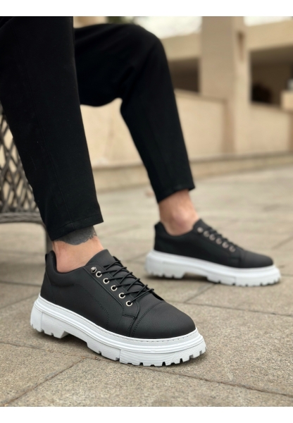 AHN0245 Siyah Akıllı Lastik Bağcık Yüksek Taban Günlük Erkek Ayakkabı