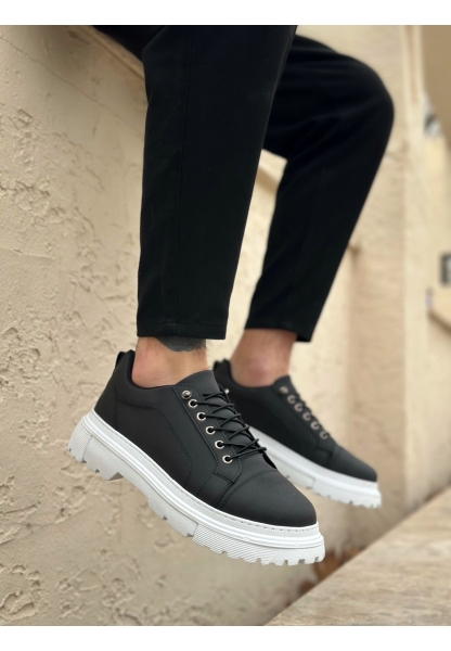 AHN0245 Siyah Akıllı Lastik Bağcık Yüksek Taban Günlük Erkek Ayakkabı