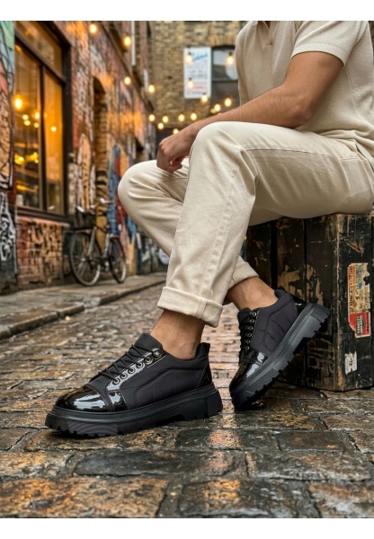 AHN0245 Siyah Rugan Paraşüt Detaylı Akıllı Lastik Bağcık Yüksek Taban Günlük Erkek Ayakkabı
