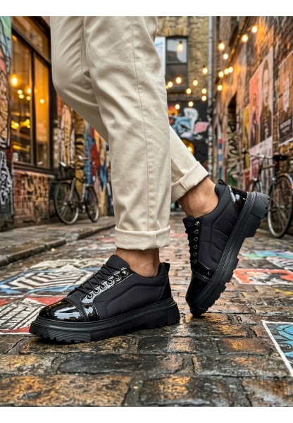AHN0245 Siyah Rugan Paraşüt Detaylı Akıllı Lastik Bağcık Yüksek Taban Günlük Erkek Ayakkabı