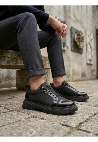 AHN0245 Siyah Rugan Paraşüt Detaylı Akıllı Lastik Bağcık Yüksek Taban Günlük Erkek Ayakkabı