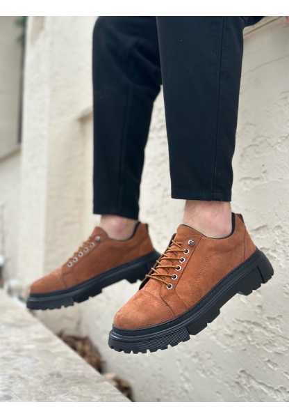 AHN0245 Taba Süet Akıllı Lastik Bağcık Yüksek Siyah Taban Günlük Erkek Ayakkabı