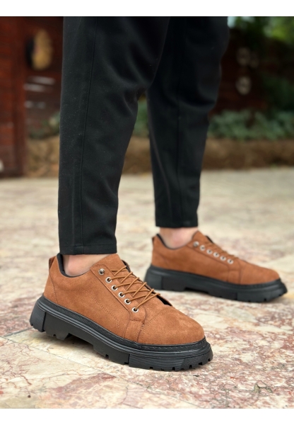 AHN0245 Taba Süet Akıllı Lastik Bağcık Yüksek Siyah Taban Günlük Erkek Ayakkabı