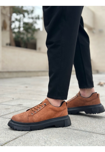 AHN0245 Taba Süet Akıllı Lastik Bağcık Yüksek Siyah Taban Günlük Erkek Ayakkabı