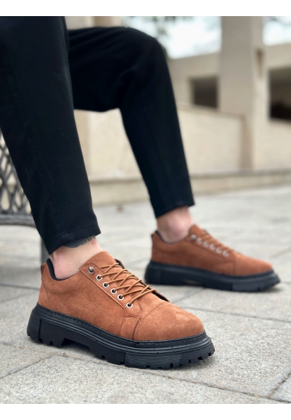 AHN0245 Taba Süet Akıllı Lastik Bağcık Yüksek Siyah Taban Günlük Erkek Ayakkabı