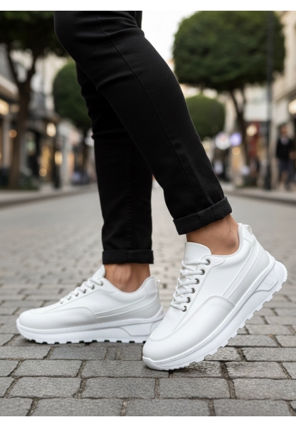 AHN0246 Beyaz Bağcıklı Yüksek Taban Günlük Erkek Ayakkabı