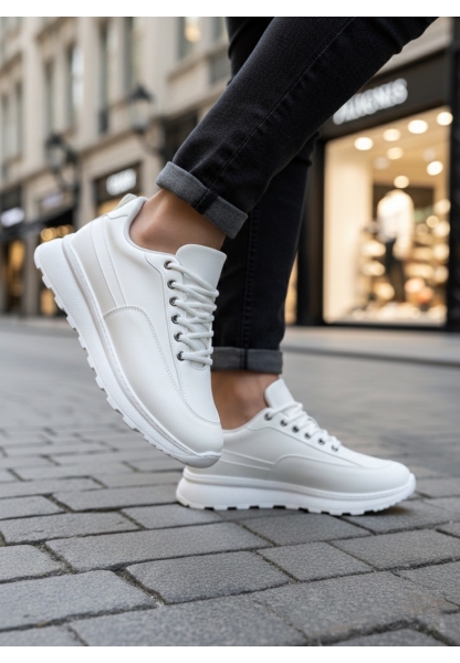 AHN0246 Beyaz Bağcıklı Yüksek Taban Günlük Erkek Ayakkabı