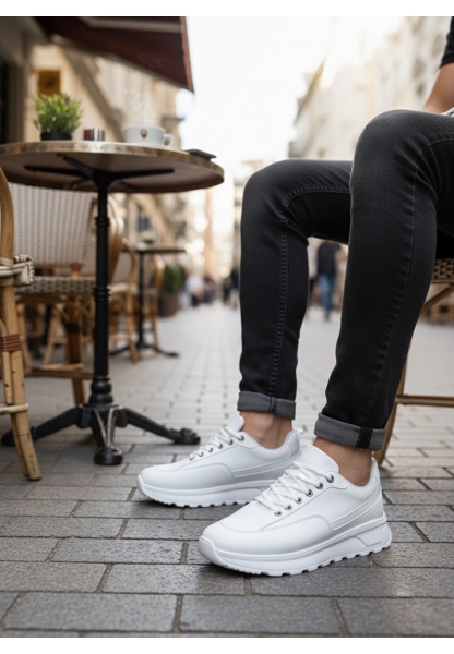 AHN0246 Beyaz Bağcıklı Yüksek Taban Günlük Erkek Ayakkabı