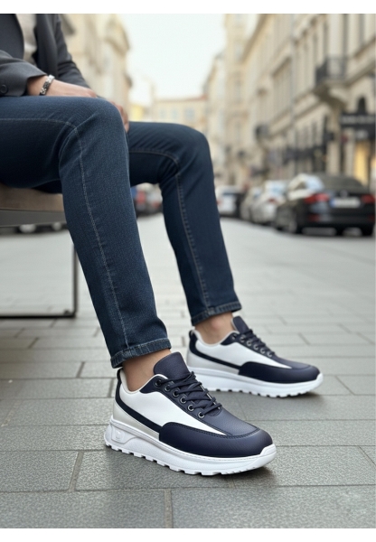 AHN0246 Lacivert Bağcıklı Yüksek Beyaz Taban Günlük Erkek Ayakkabı