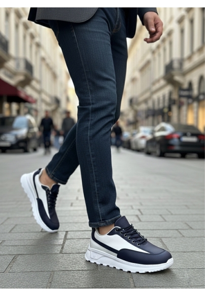 AHN0246 Lacivert Bağcıklı Yüksek Beyaz Taban Günlük Erkek Ayakkabı