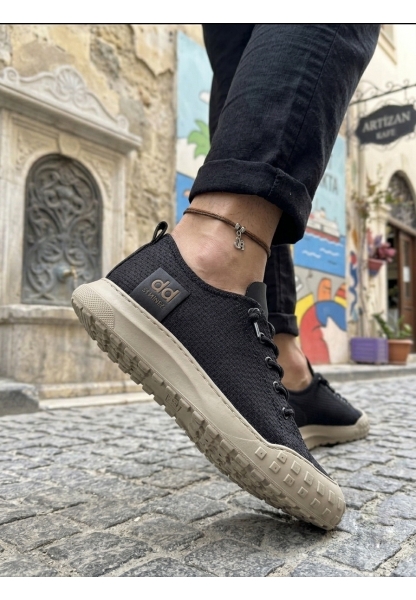 AHN0248 AHN Siyah Bej Taban Esnek Bağcıklı Ultra Hafif Nefes Alan Sneaker Ayakkabı