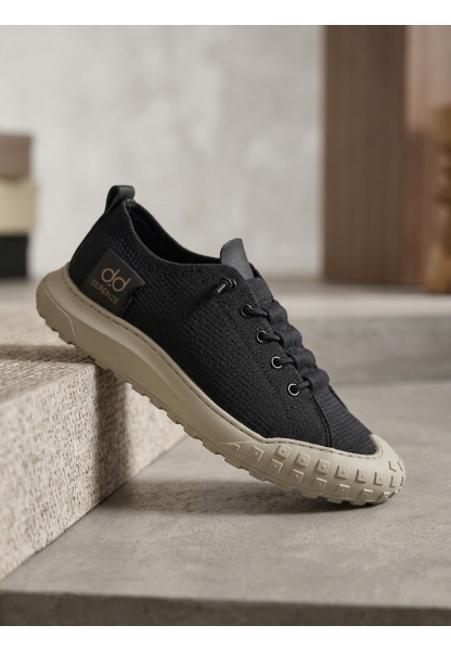 AHN0248 AHN Siyah Bej Taban Esnek Bağcıklı Ultra Hafif Nefes Alan Sneaker Ayakkabı