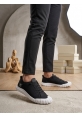 AHN0248 AHN Siyah Beyaz Taban Esnek Bağcıklı Ultra Hafif Nefes Alan Sneaker Ayakkabı