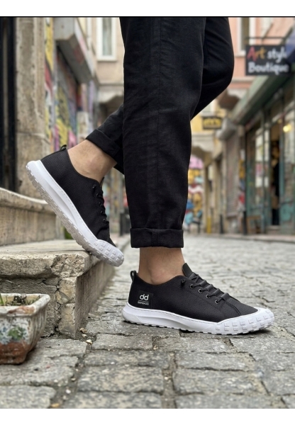 AHN0248 AHN Siyah Beyaz Taban Esnek Bağcıklı Ultra Hafif Nefes Alan Sneaker Ayakkabı