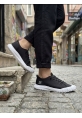 AHN0248 AHN Siyah Beyaz Taban Esnek Bağcıklı Ultra Hafif Nefes Alan Sneaker Ayakkabı