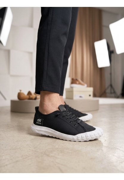 AHN0248 AHN Siyah Beyaz Taban Esnek Bağcıklı Ultra Hafif Nefes Alan Sneaker Ayakkabı